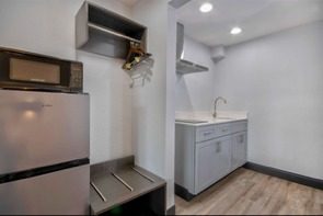 Kitchenette and workspace wall